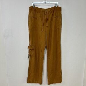 Soft Surroundings Linen Cargo‎ Pants Camel Brown Wide Leg Utility Resort TXL